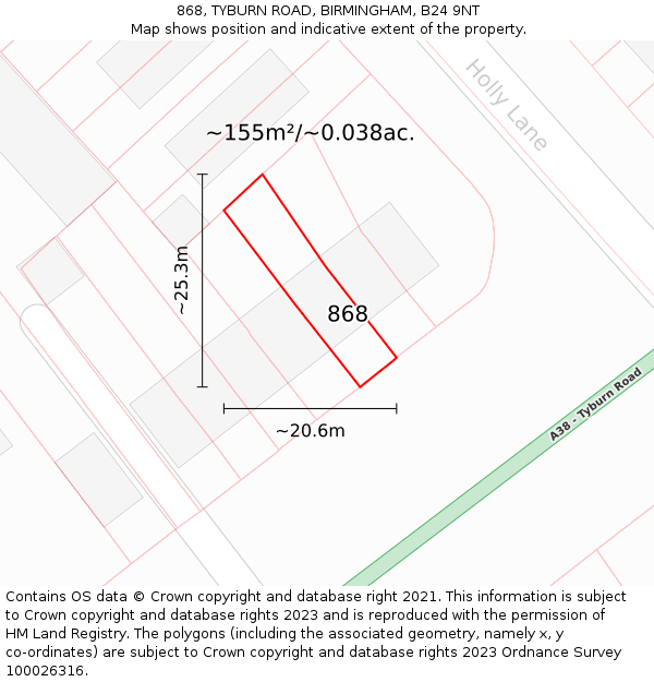 868, TYBURN ROAD, BIRMINGHAM, B24 9NT: Plot and title map