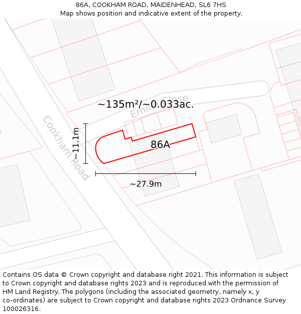 86A, COOKHAM ROAD, MAIDENHEAD, SL6 7HS: Plot and title map