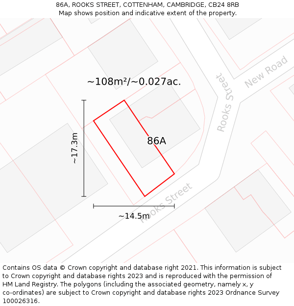 86A, ROOKS STREET, COTTENHAM, CAMBRIDGE, CB24 8RB: Plot and title map