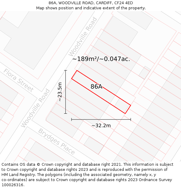 86A, WOODVILLE ROAD, CARDIFF, CF24 4ED: Plot and title map