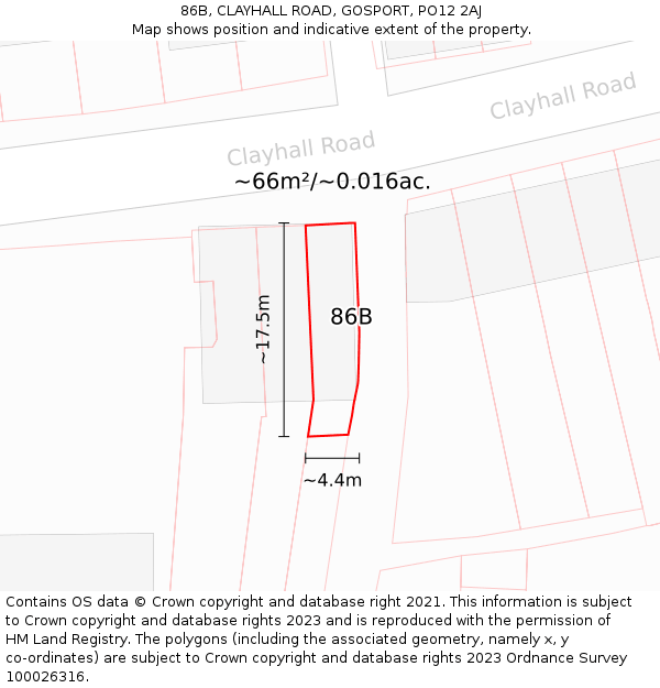 86B, CLAYHALL ROAD, GOSPORT, PO12 2AJ: Plot and title map