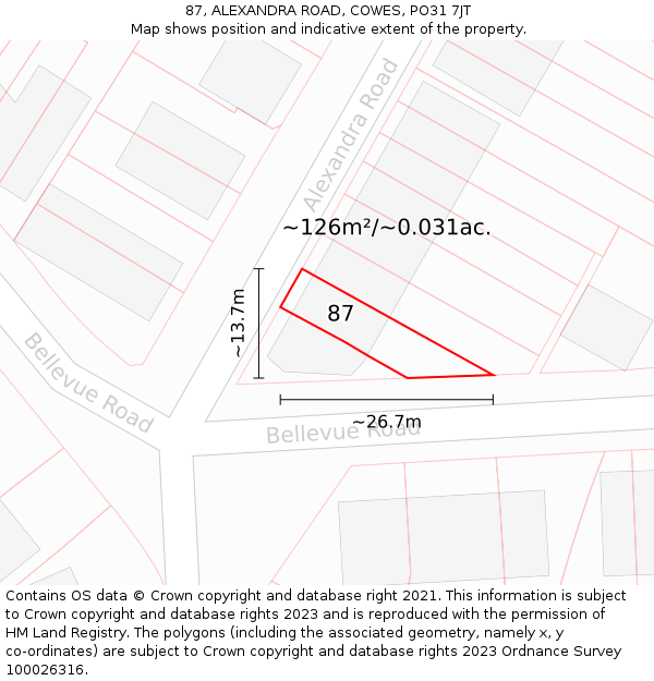 87, ALEXANDRA ROAD, COWES, PO31 7JT: Plot and title map