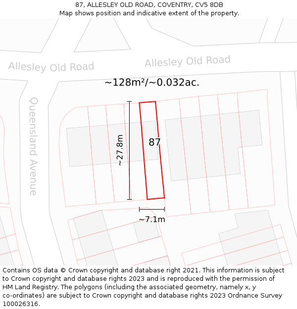 87, ALLESLEY OLD ROAD, COVENTRY, CV5 8DB: Plot and title map