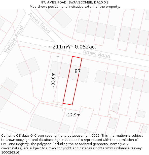 87, AMES ROAD, SWANSCOMBE, DA10 0JE: Plot and title map