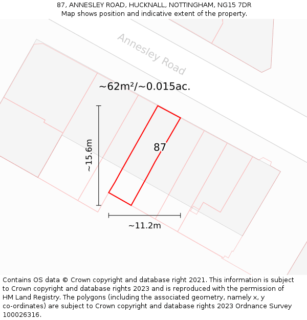 87, ANNESLEY ROAD, HUCKNALL, NOTTINGHAM, NG15 7DR: Plot and title map
