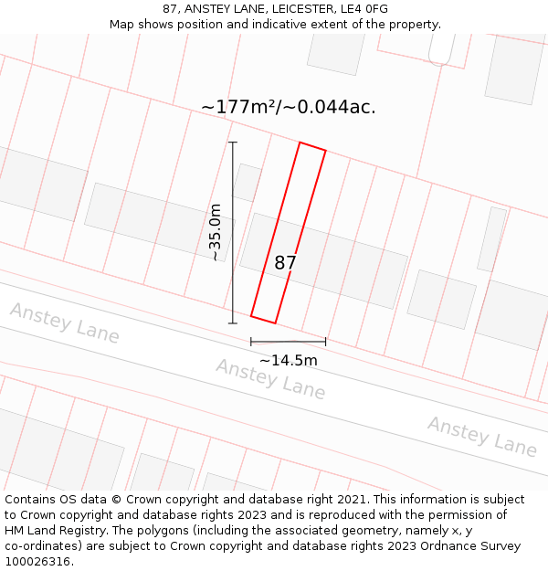 87, ANSTEY LANE, LEICESTER, LE4 0FG: Plot and title map