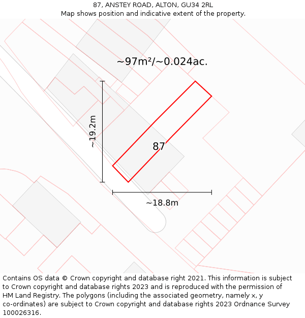 87, ANSTEY ROAD, ALTON, GU34 2RL: Plot and title map