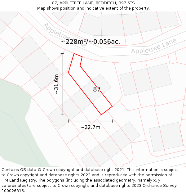 87, APPLETREE LANE, REDDITCH, B97 6TS: Plot and title map