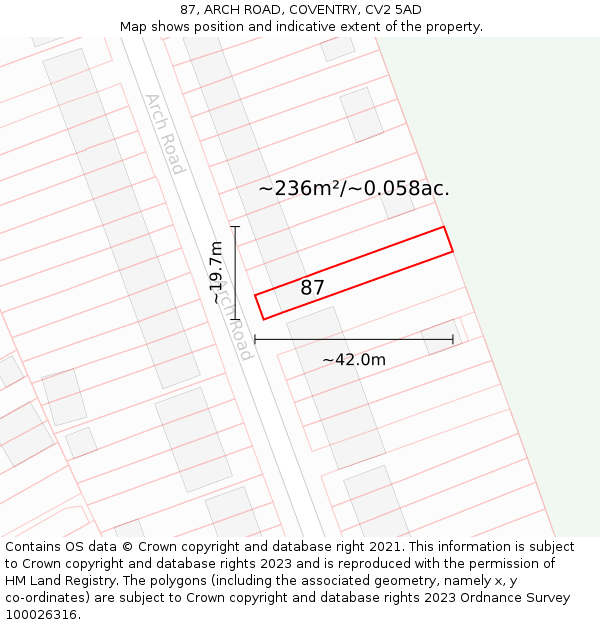 87, ARCH ROAD, COVENTRY, CV2 5AD: Plot and title map