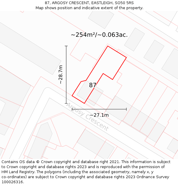 87, ARGOSY CRESCENT, EASTLEIGH, SO50 5RS: Plot and title map