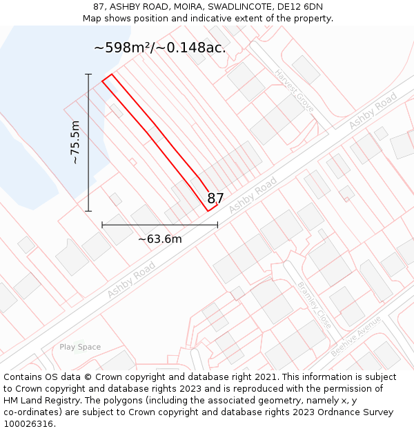 87, ASHBY ROAD, MOIRA, SWADLINCOTE, DE12 6DN: Plot and title map