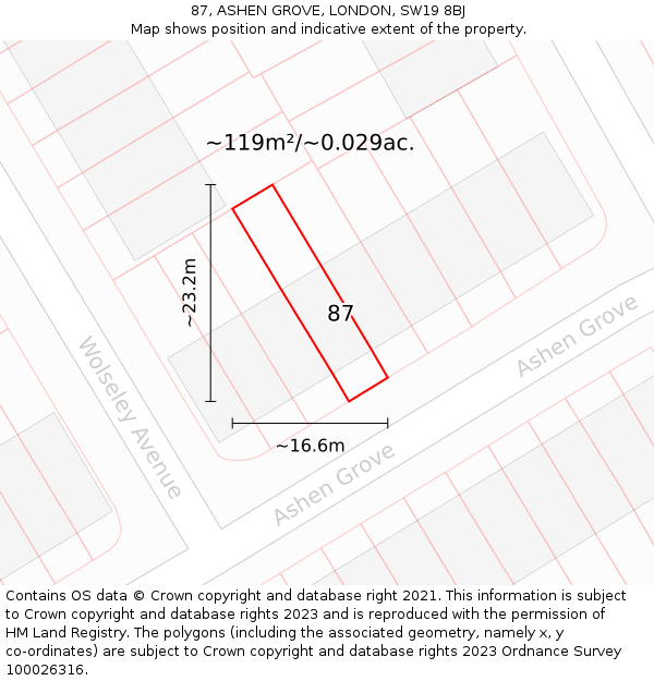 87, ASHEN GROVE, LONDON, SW19 8BJ: Plot and title map