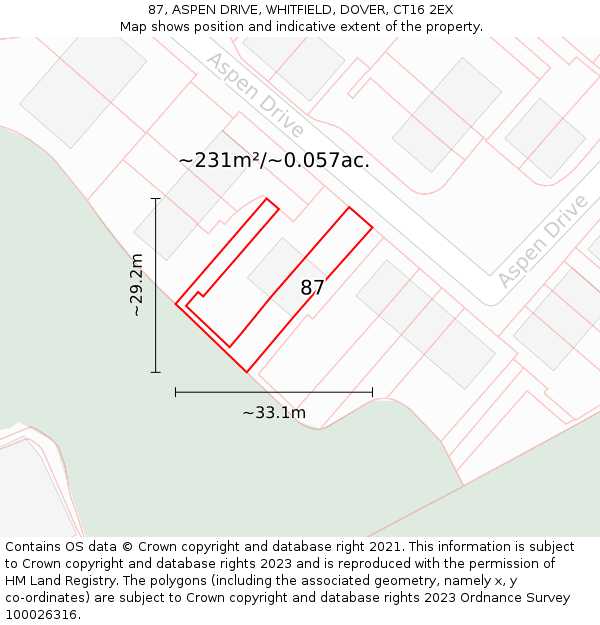 87, ASPEN DRIVE, WHITFIELD, DOVER, CT16 2EX: Plot and title map