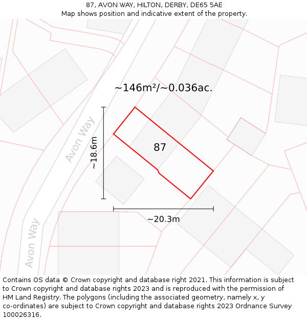 87, AVON WAY, HILTON, DERBY, DE65 5AE: Plot and title map