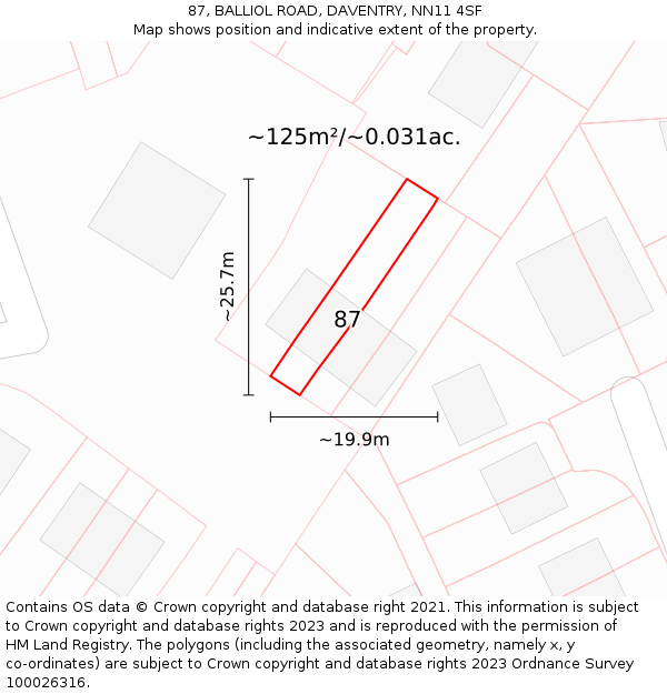 87, BALLIOL ROAD, DAVENTRY, NN11 4SF: Plot and title map