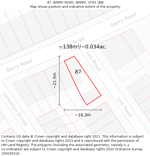 87, BARRY ROAD, BARRY, CF63 1BB: Plot and title map