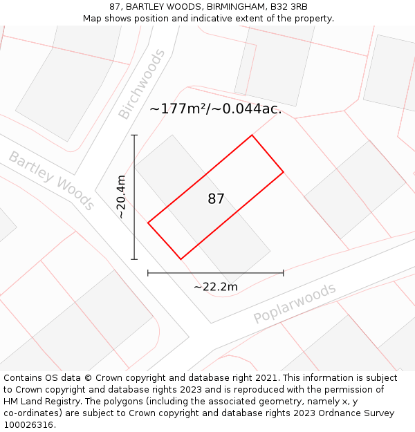 87, BARTLEY WOODS, BIRMINGHAM, B32 3RB: Plot and title map
