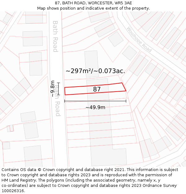 87, BATH ROAD, WORCESTER, WR5 3AE: Plot and title map