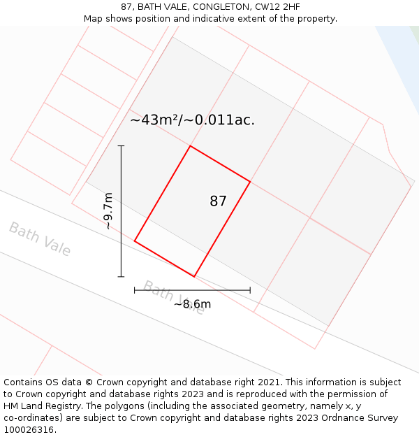 87, BATH VALE, CONGLETON, CW12 2HF: Plot and title map