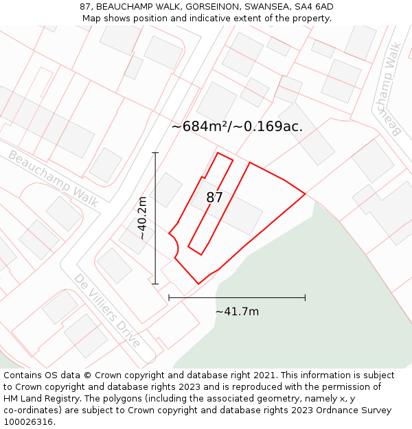 87, BEAUCHAMP WALK, GORSEINON, SWANSEA, SA4 6AD: Plot and title map