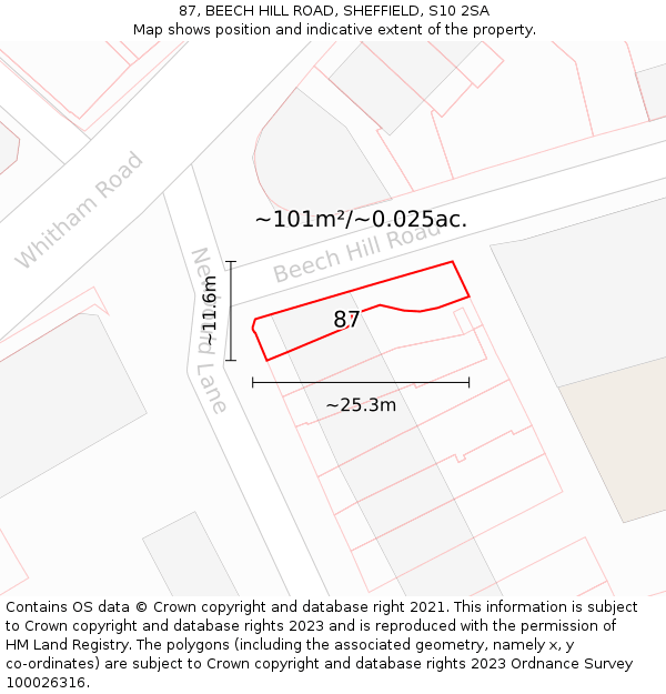 87, BEECH HILL ROAD, SHEFFIELD, S10 2SA: Plot and title map