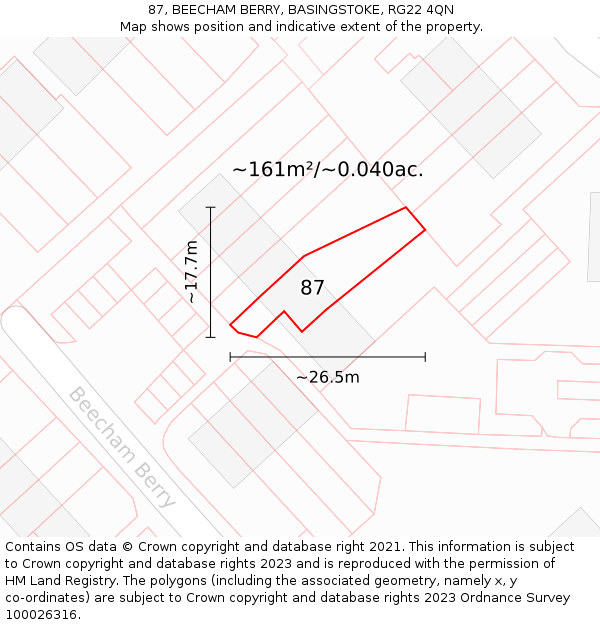 87, BEECHAM BERRY, BASINGSTOKE, RG22 4QN: Plot and title map