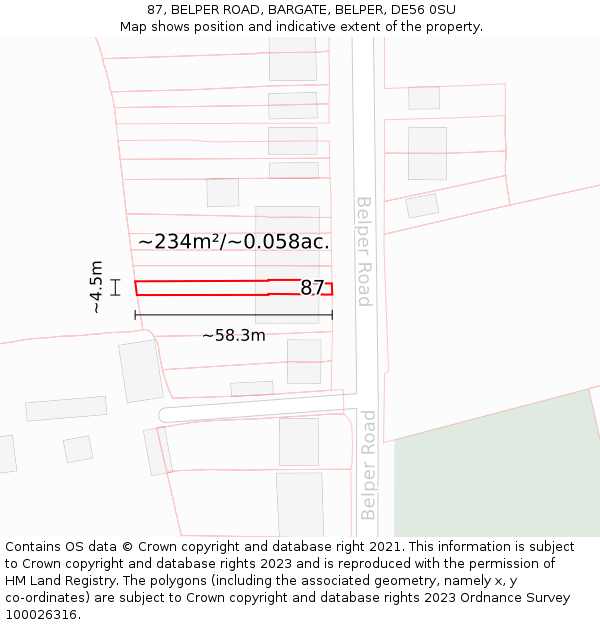 87, BELPER ROAD, BARGATE, BELPER, DE56 0SU: Plot and title map
