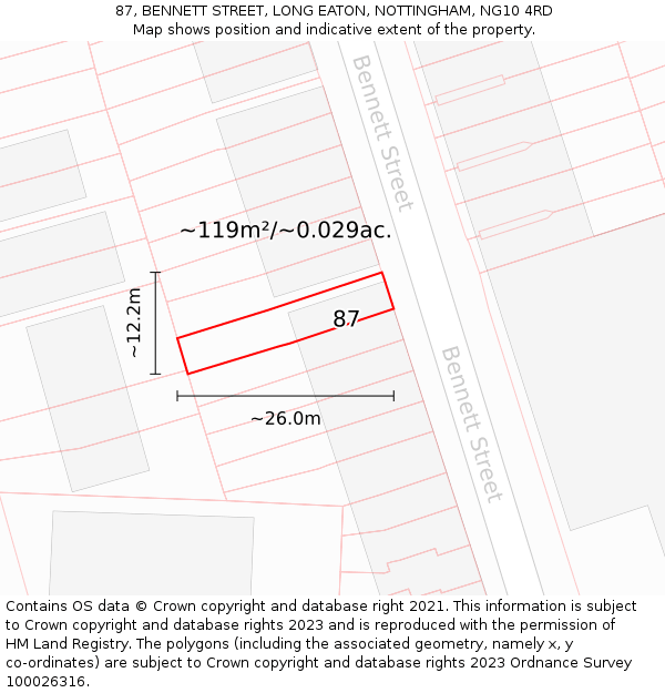 87, BENNETT STREET, LONG EATON, NOTTINGHAM, NG10 4RD: Plot and title map
