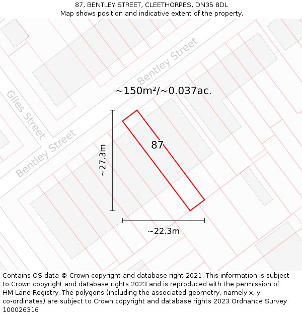 87, BENTLEY STREET, CLEETHORPES, DN35 8DL: Plot and title map