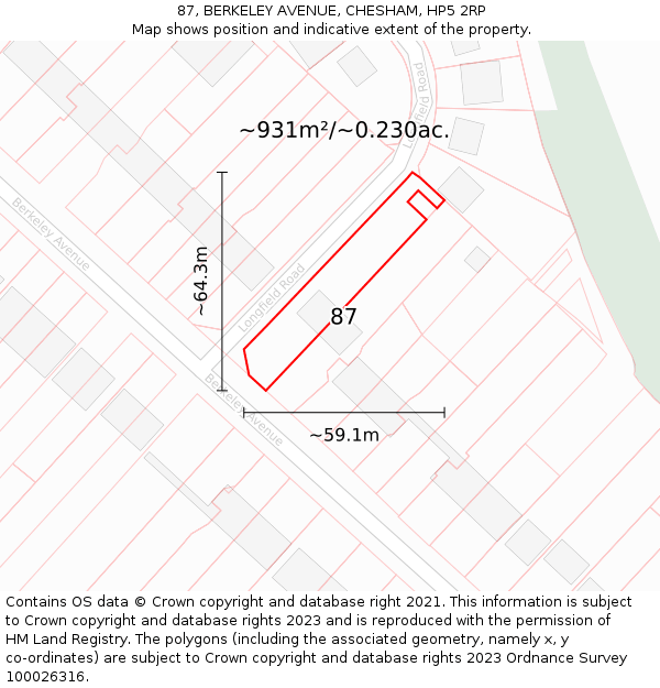 87, BERKELEY AVENUE, CHESHAM, HP5 2RP: Plot and title map