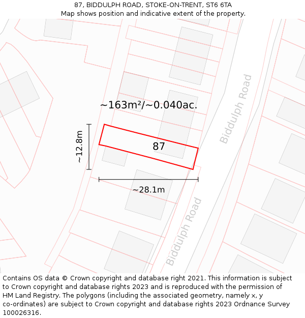 87, BIDDULPH ROAD, STOKE-ON-TRENT, ST6 6TA: Plot and title map