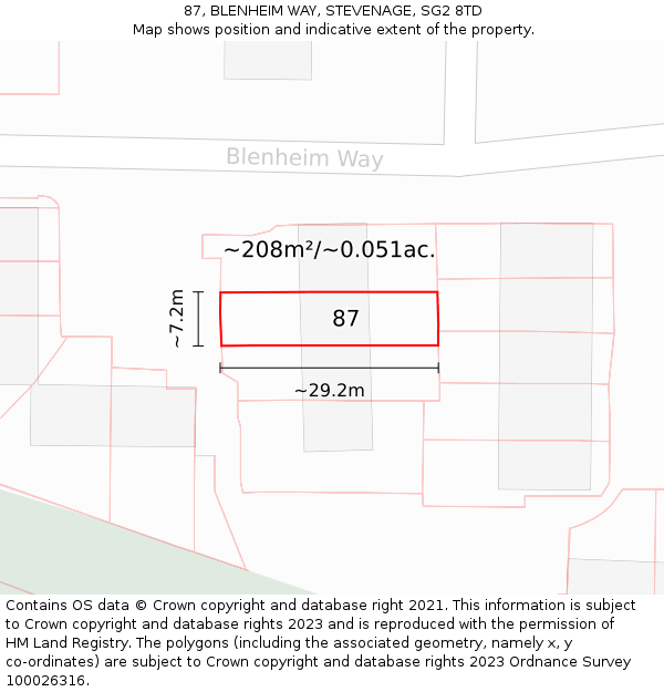 87, BLENHEIM WAY, STEVENAGE, SG2 8TD: Plot and title map