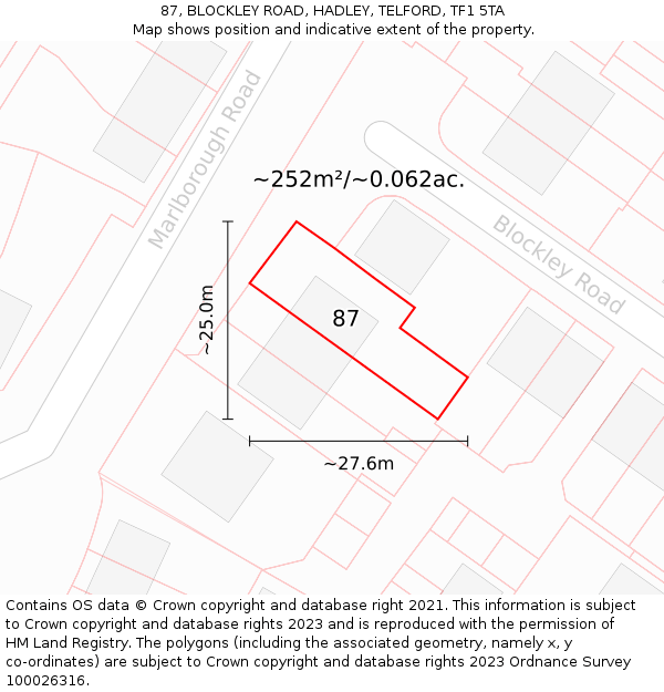 87, BLOCKLEY ROAD, HADLEY, TELFORD, TF1 5TA: Plot and title map