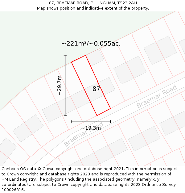 87, BRAEMAR ROAD, BILLINGHAM, TS23 2AH: Plot and title map