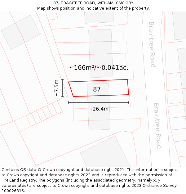 87, BRAINTREE ROAD, WITHAM, CM8 2BY: Plot and title map