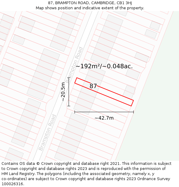 87, BRAMPTON ROAD, CAMBRIDGE, CB1 3HJ: Plot and title map