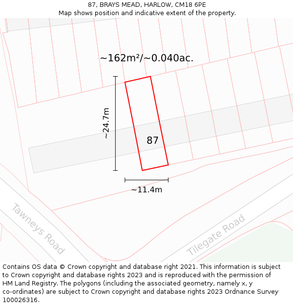 87, BRAYS MEAD, HARLOW, CM18 6PE: Plot and title map