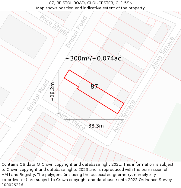 87, BRISTOL ROAD, GLOUCESTER, GL1 5SN: Plot and title map