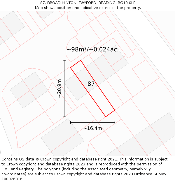 87, BROAD HINTON, TWYFORD, READING, RG10 0LP: Plot and title map