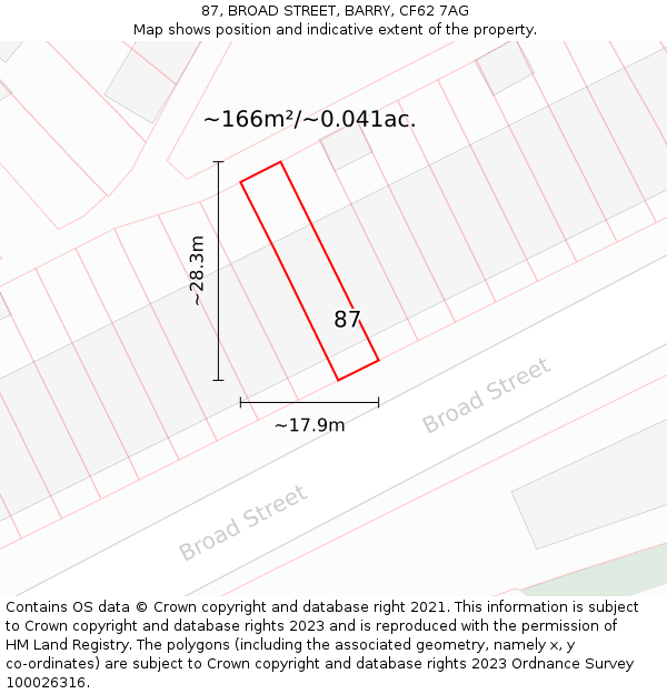87, BROAD STREET, BARRY, CF62 7AG: Plot and title map