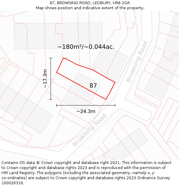 87, BROWNING ROAD, LEDBURY, HR8 2GA: Plot and title map