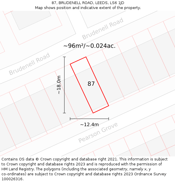 87, BRUDENELL ROAD, LEEDS, LS6 1JD: Plot and title map
