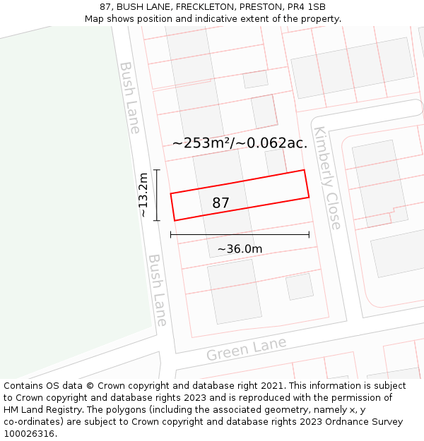 87, BUSH LANE, FRECKLETON, PRESTON, PR4 1SB: Plot and title map