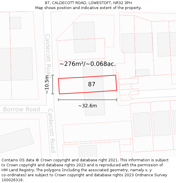 87, CALDECOTT ROAD, LOWESTOFT, NR32 3PH: Plot and title map