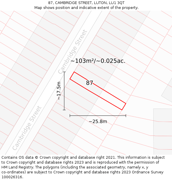 87, CAMBRIDGE STREET, LUTON, LU1 3QT: Plot and title map