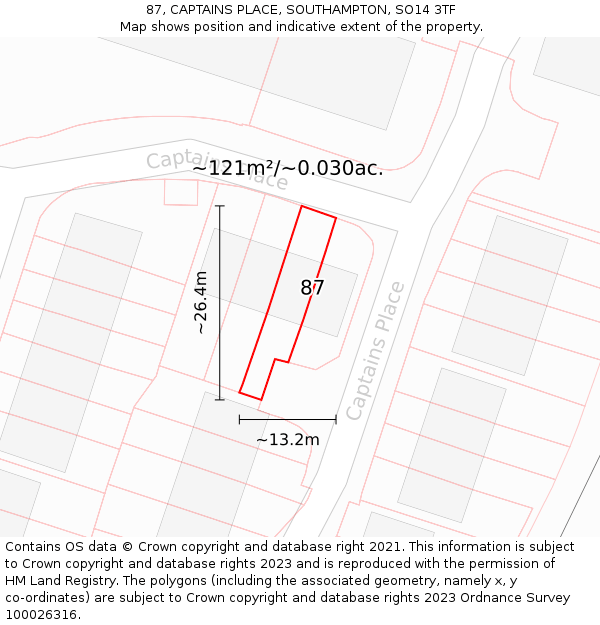 87, CAPTAINS PLACE, SOUTHAMPTON, SO14 3TF: Plot and title map