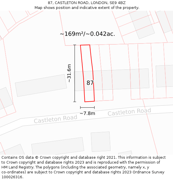 87, CASTLETON ROAD, LONDON, SE9 4BZ: Plot and title map