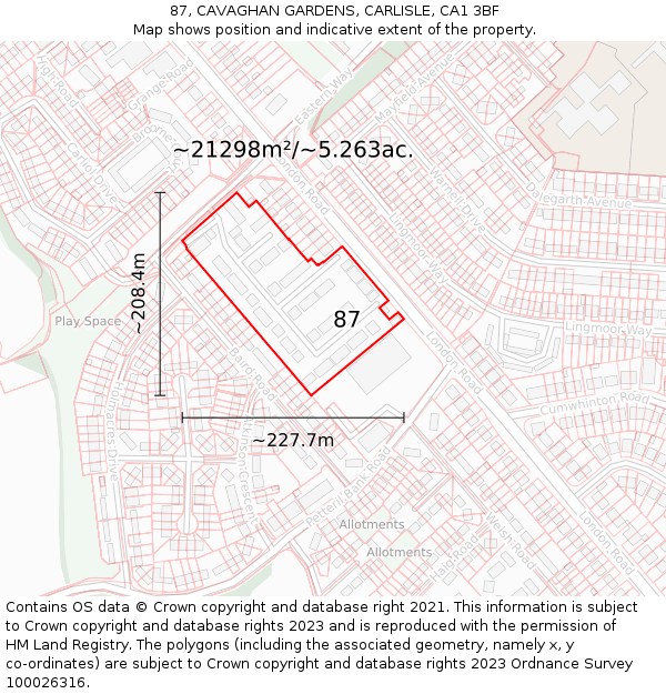 87, CAVAGHAN GARDENS, CARLISLE, CA1 3BF: Plot and title map