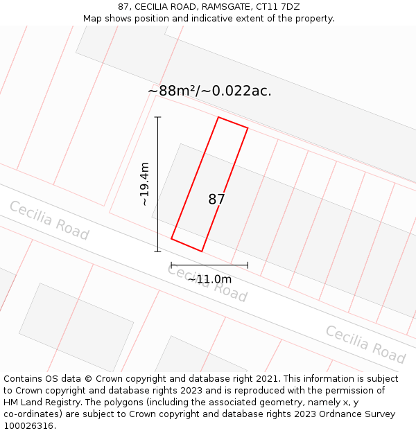 87, CECILIA ROAD, RAMSGATE, CT11 7DZ: Plot and title map