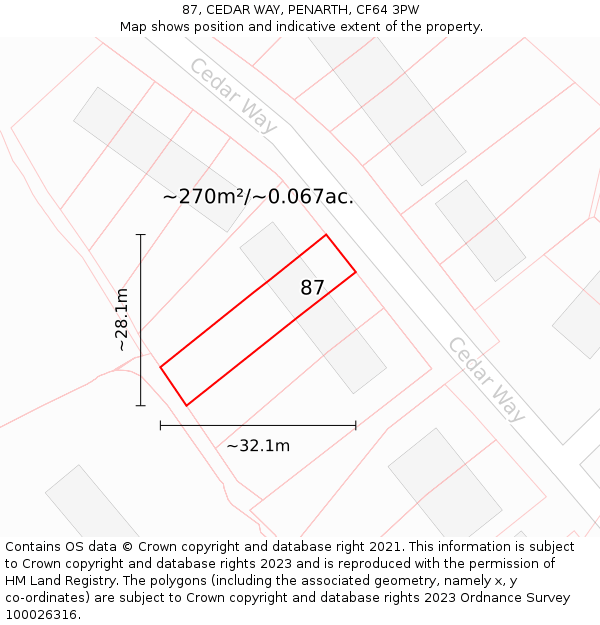 87, CEDAR WAY, PENARTH, CF64 3PW: Plot and title map